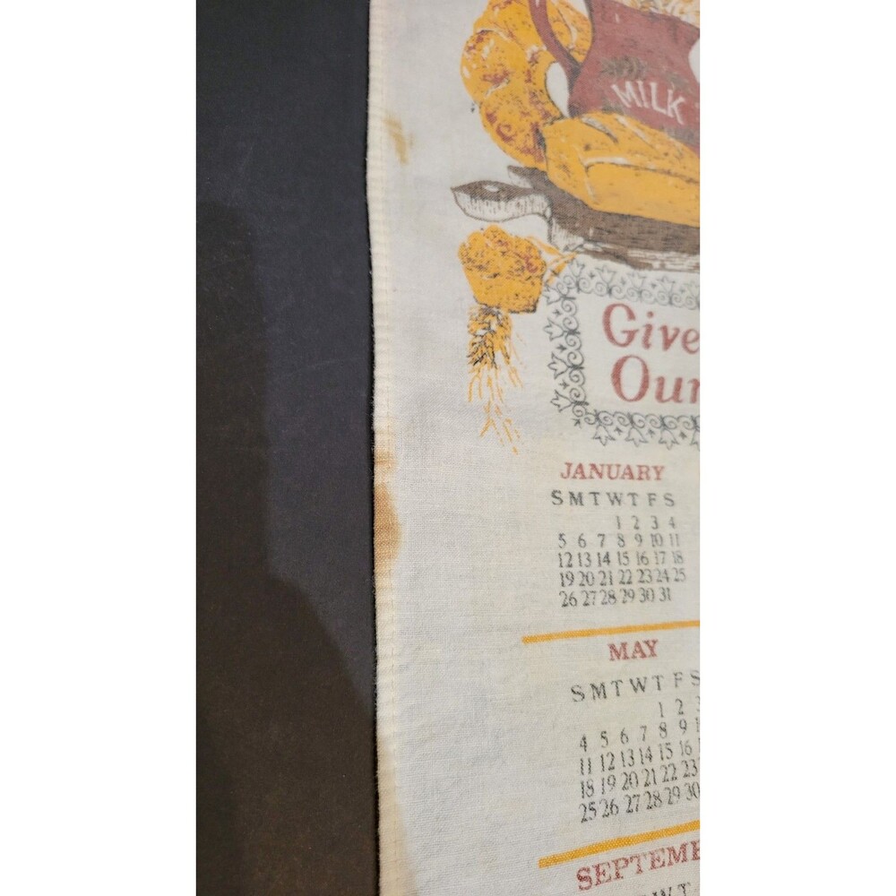 Vintage 1986 Calendar Tea Towel Prayer Give Us This Day Our Daily Bread - Picture 5 of 5